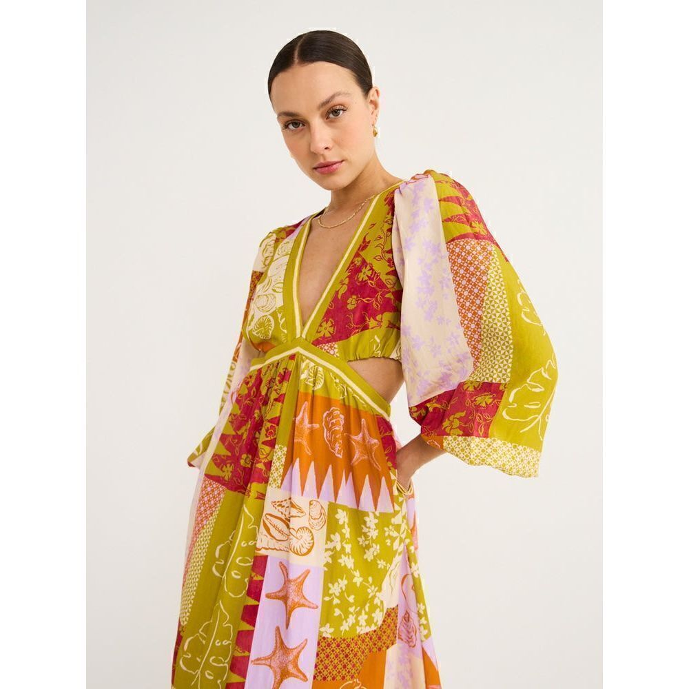 Mon Renn Cove Patchwork Long Sleeve Midi Dress In Patchwork Size S NWT $189 - Picture 6 of 12